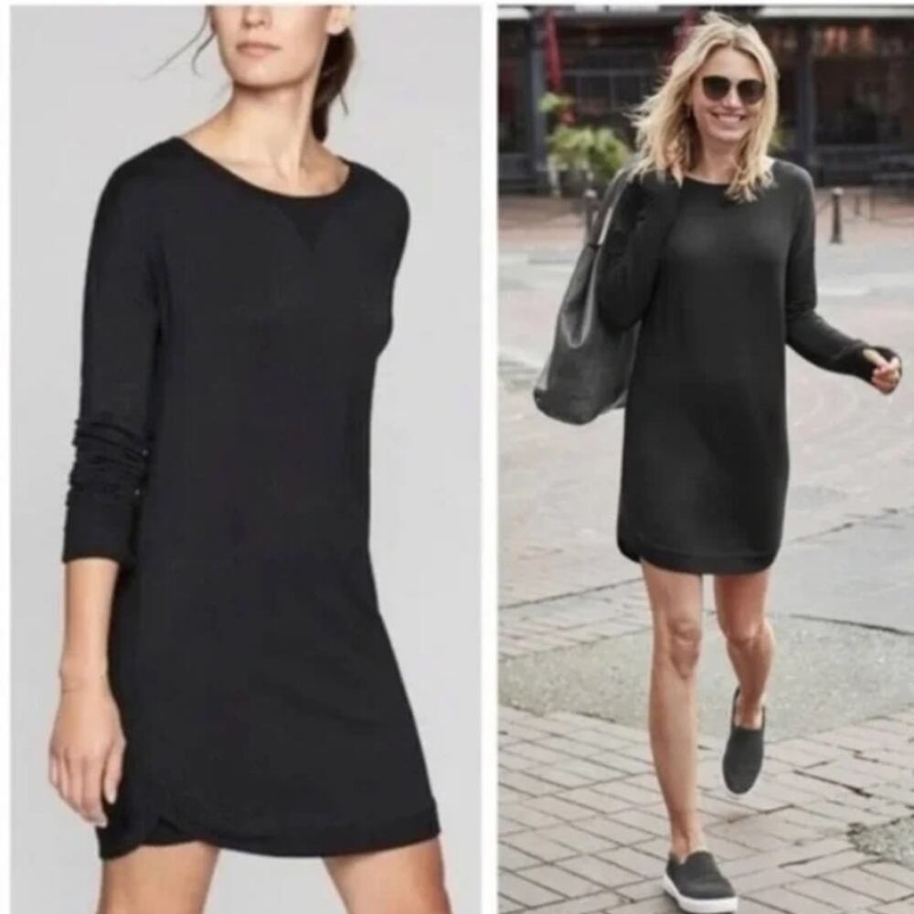 Athleta Recharge Sweatshirt Mini Long Sleeve Dress Black